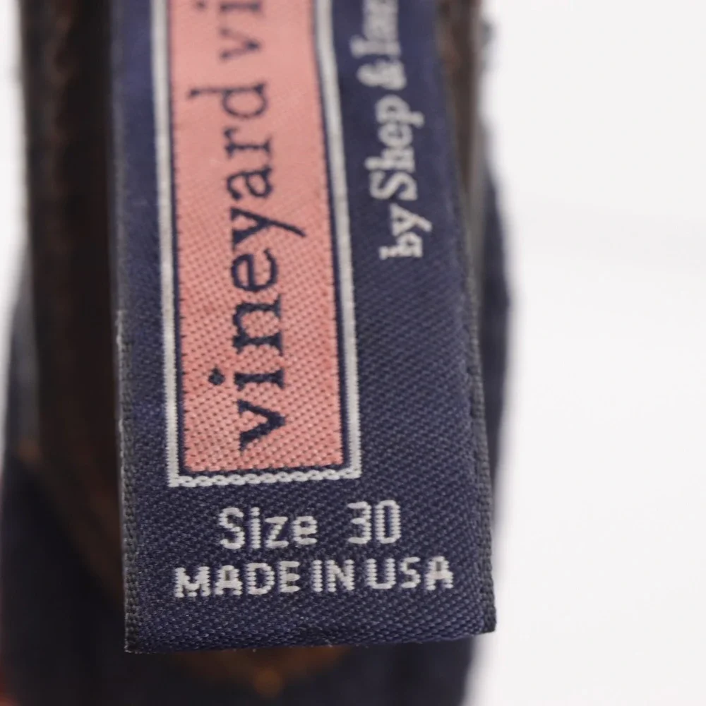 Vineyard Vines Mens Belt Size 30 Yellow Navy Blue Whale Print Brown Leather Tip